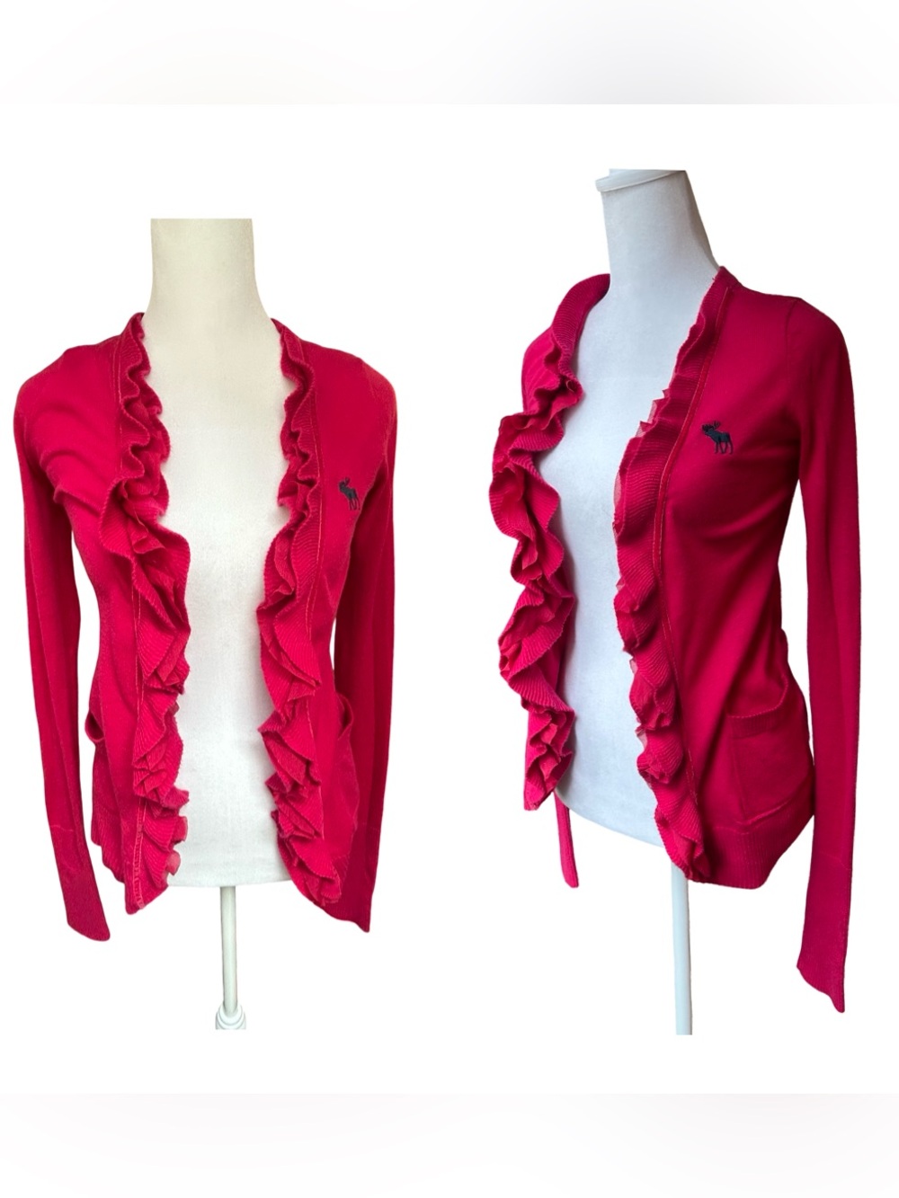 Abercrombie Y2K open front ruffle ballet-core moose logo indie prep cardigan XS